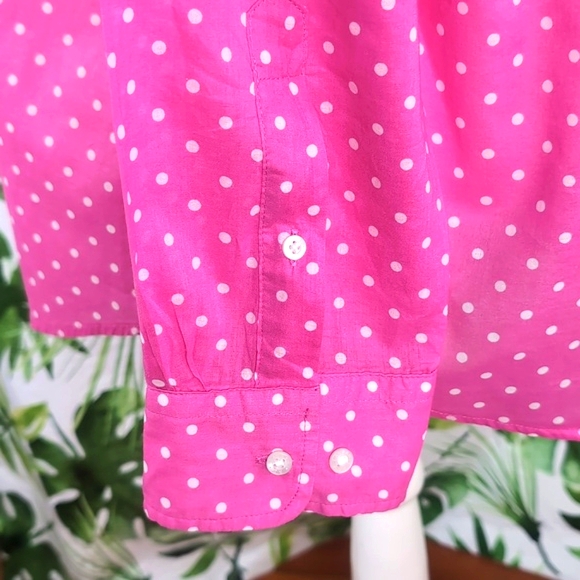 Lauren Ralph Lauren Pink Polka Dot Button Down Top (Size: 1X) - Picture 9 of 12